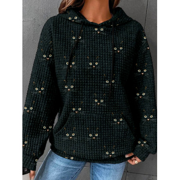 Cute Cat Face Pattern Cozy Waffle Hoodie