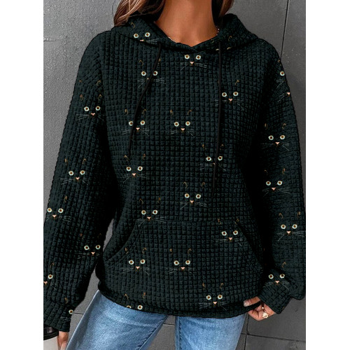 Cute Cat Face Pattern Cozy Waffle Hoodie