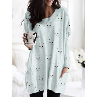 Cute Cat Face Pattern Elegant Comfy Tunic