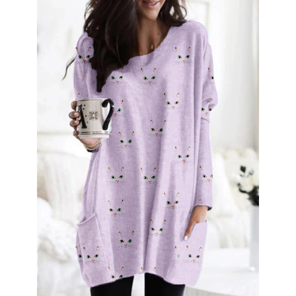 Cute Cat Face Pattern Elegant Comfy Tunic