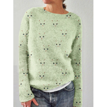 Cute Cat Face Pattern Elegant Cozy Sweater