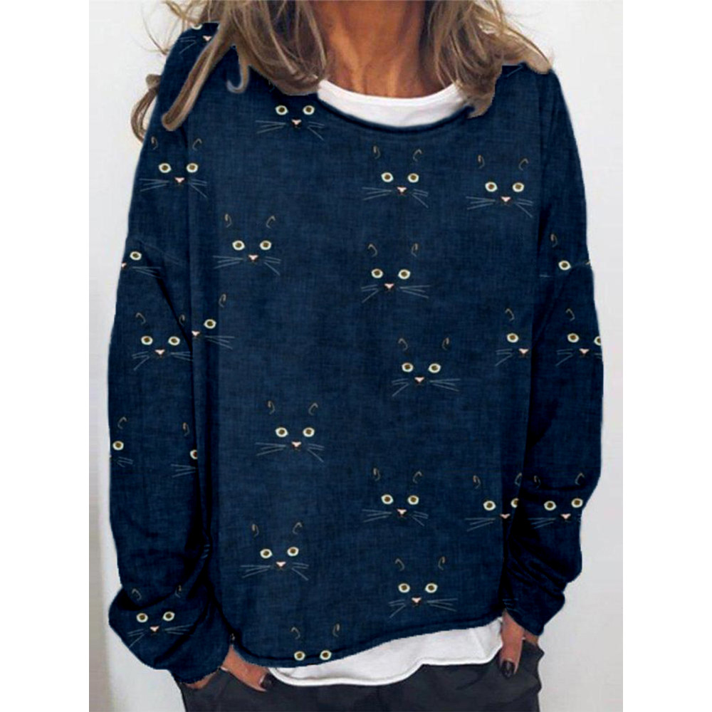 Cute Cat Face Pattern Oversized Cozy Sweatshirt