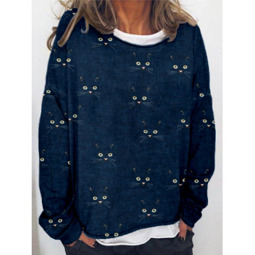 Cute Cat Face Pattern Oversized Cozy Sweatshirt