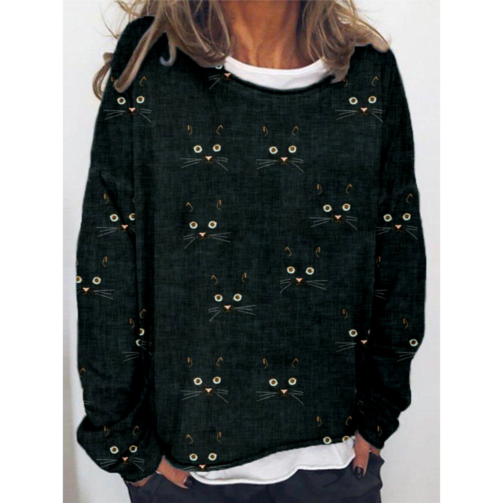 Cute Cat Face Pattern Oversized Cozy Sweatshirt