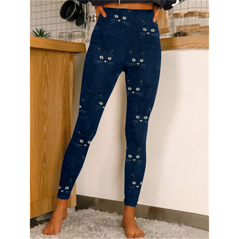 Cute Cat Face Pattern Print Casual Cozy Leggings
