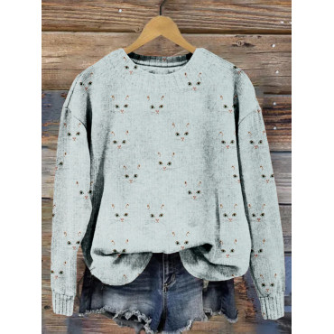 Cute Cat Face Pattern Vintage Cozy Sweater