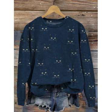 Cute Cat Face Pattern Vintage Cozy Sweatshirt