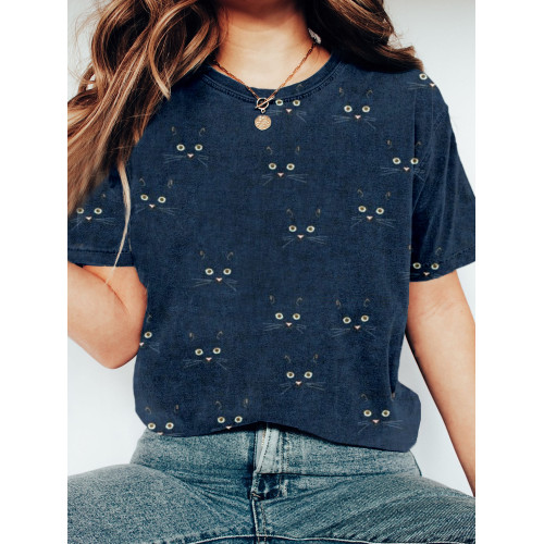 Cute Cat Face Pattern Vintage Cozy T Shirt