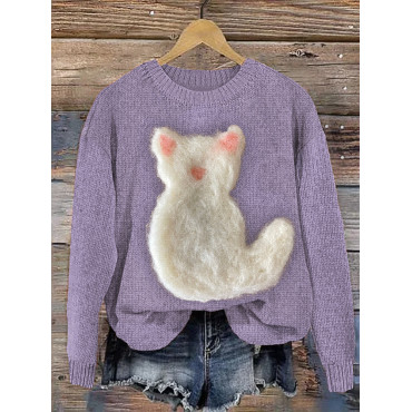 Cute Cat Felt Art Cozy Knit Sweater
