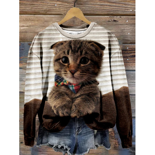 Cute Cat Graphic Vintage Comfy Sweatshirt
