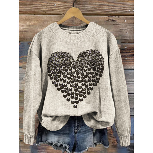 Cute Cat Heart Graphic Vintage Cozy Sweater