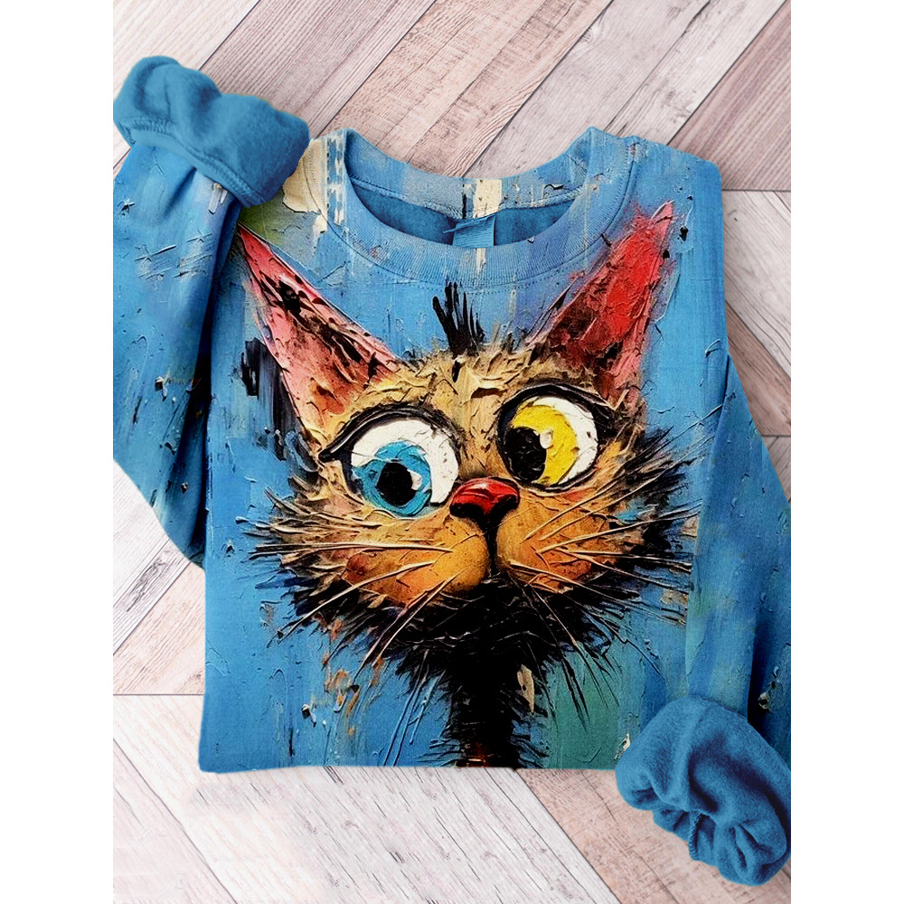 Cute Cat Oil Painting Art Graphic Casual Sweatshirt