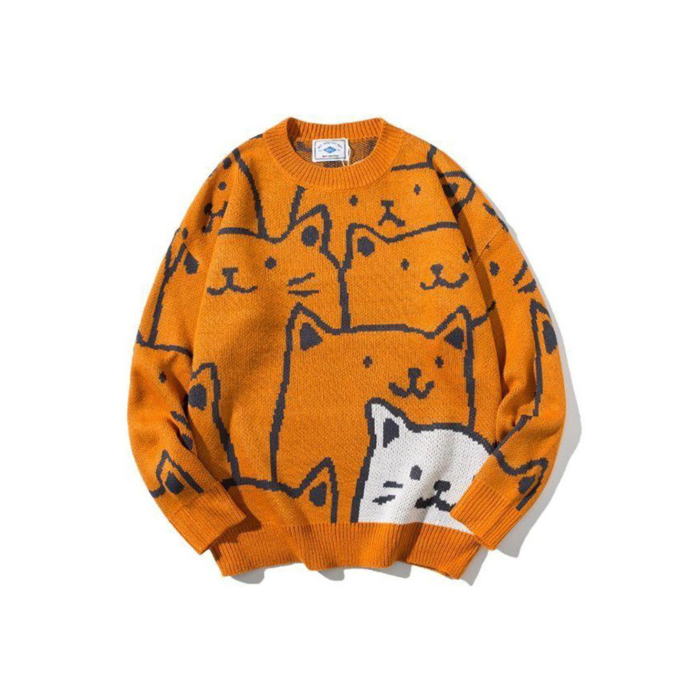 Cute Cat Pattern Loose Fit Cozy Sweater