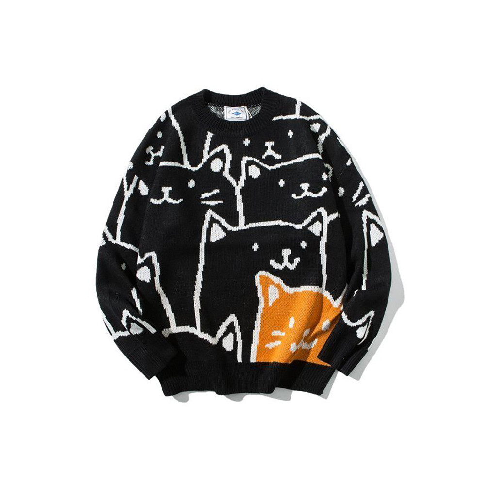 Cute Cat Pattern Loose Fit Cozy Sweater