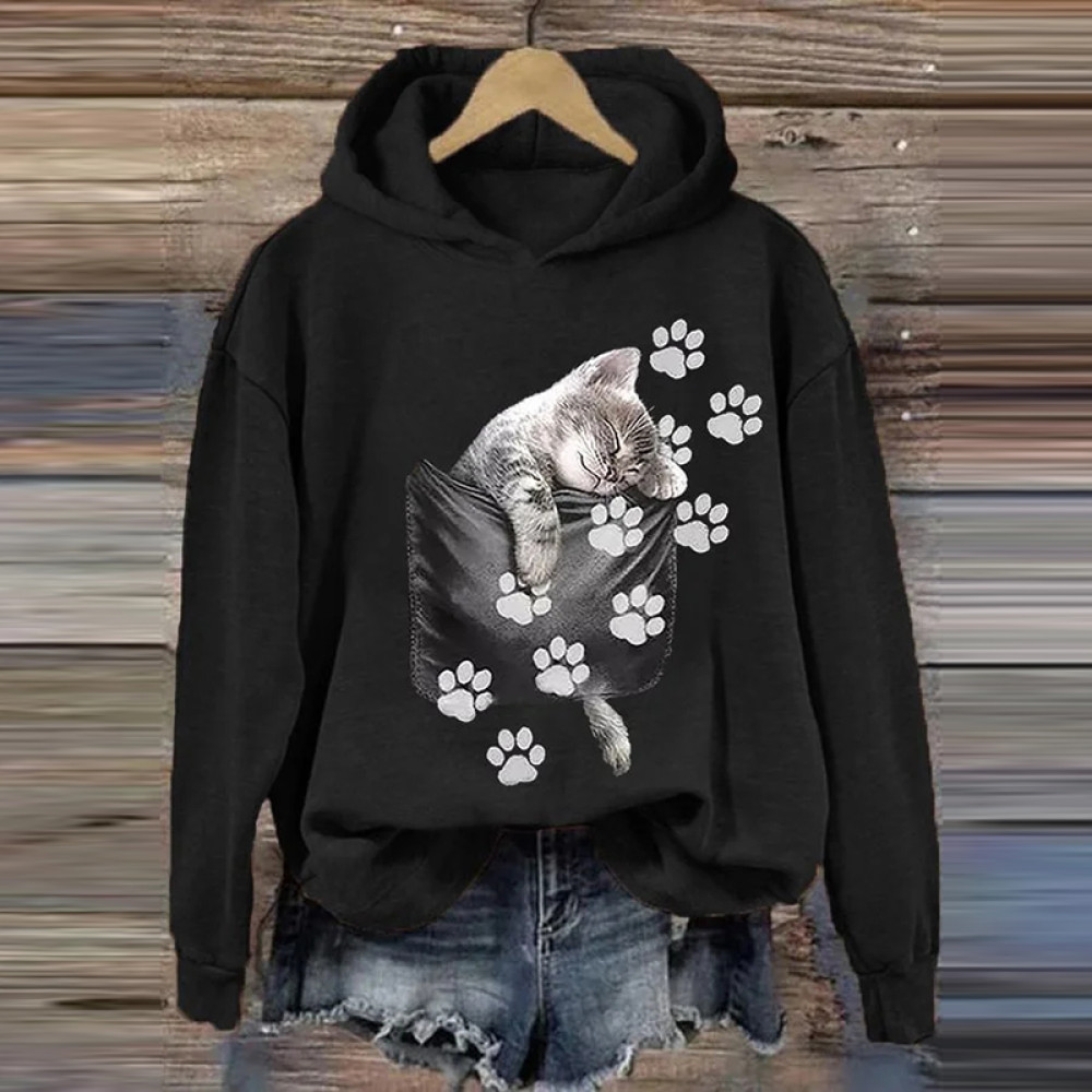 Cute Cat Print Casual Hoodie