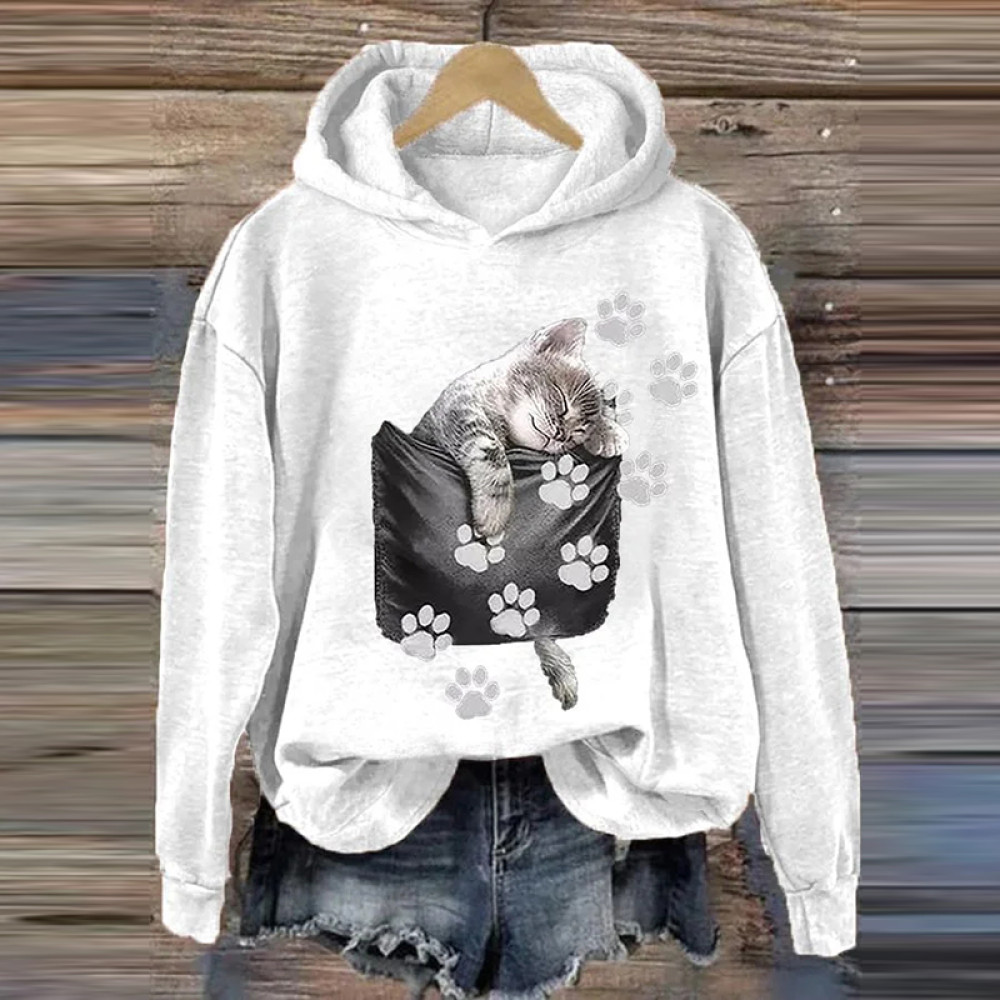 Cute Cat Print Casual Hoodie