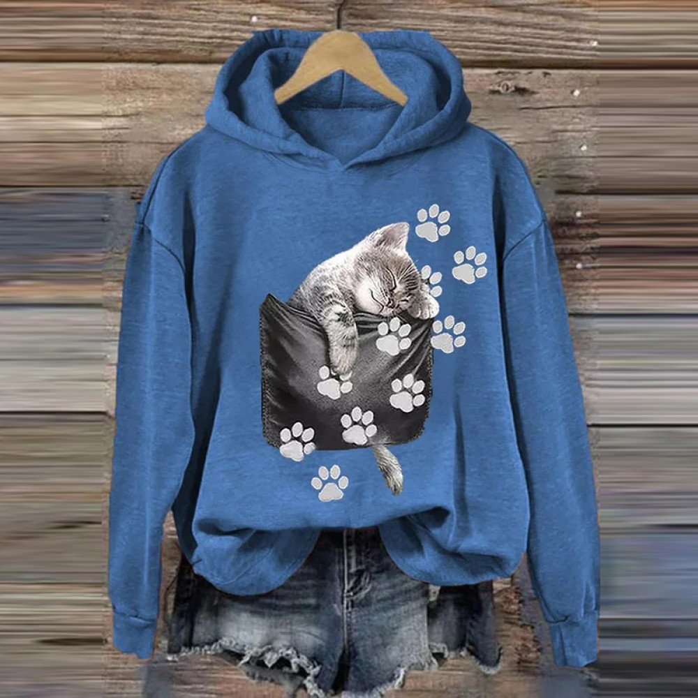 Cute Cat Print Casual Hoodie