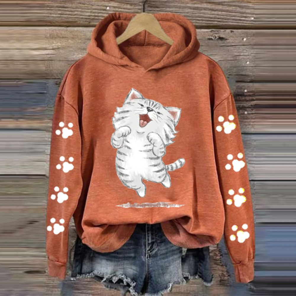 Cute Cat Print Casual Hoodie