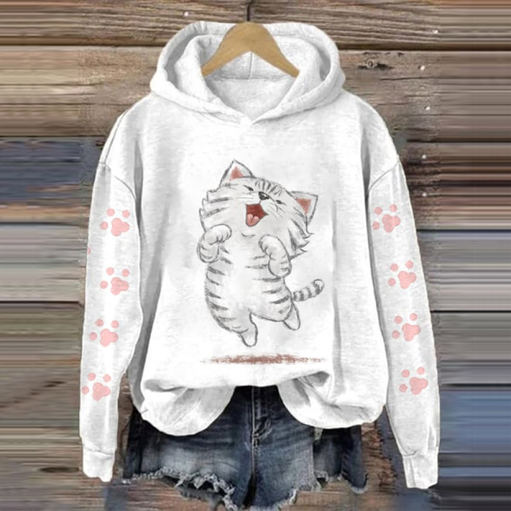 Cute Cat Print Casual Hoodie