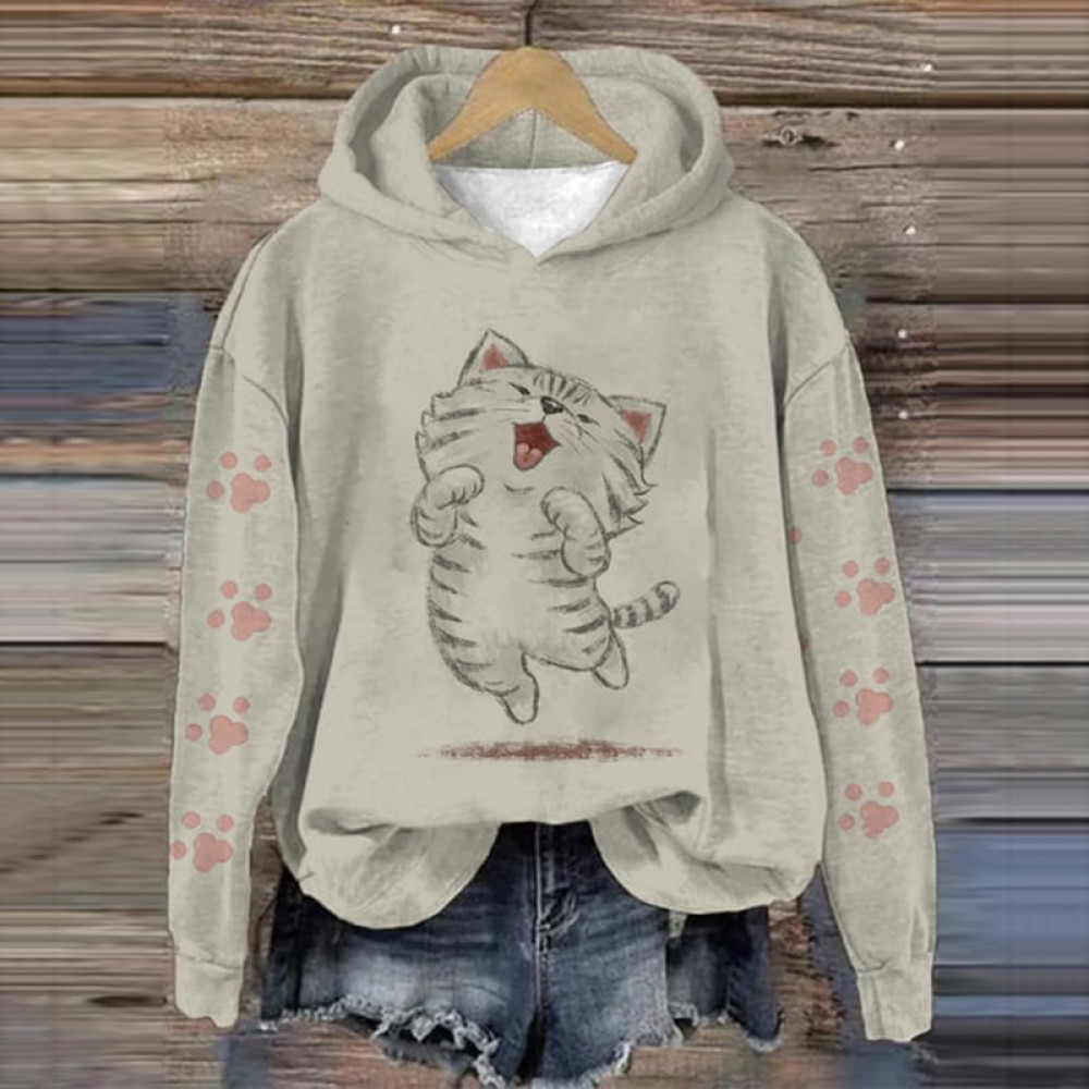 Cute Cat Print Casual Hoodie