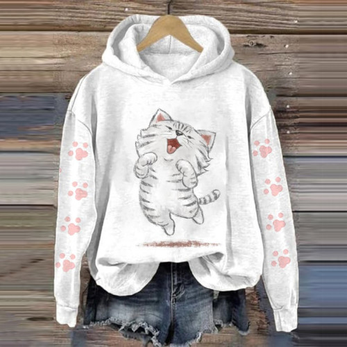 Cute Cat Print Casual Hoodie