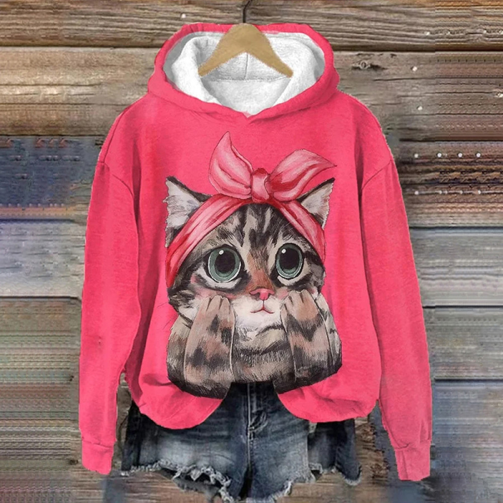 Cute Cat Print Casual Hoodie