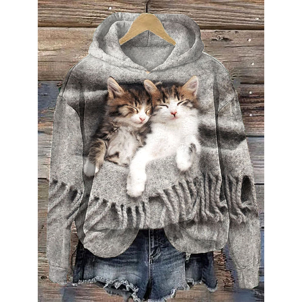 Cute Cat Print Casual Sweatshirt