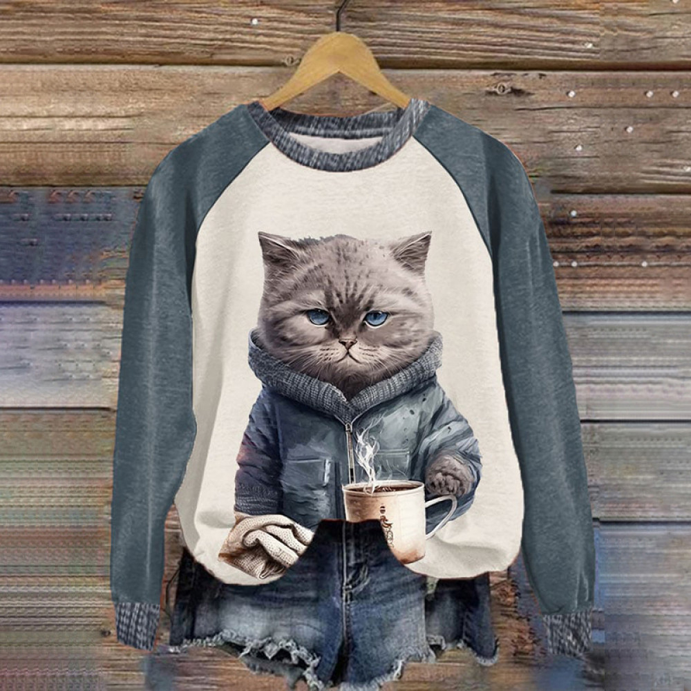 Cute Cat Print Casual Sweatshirt