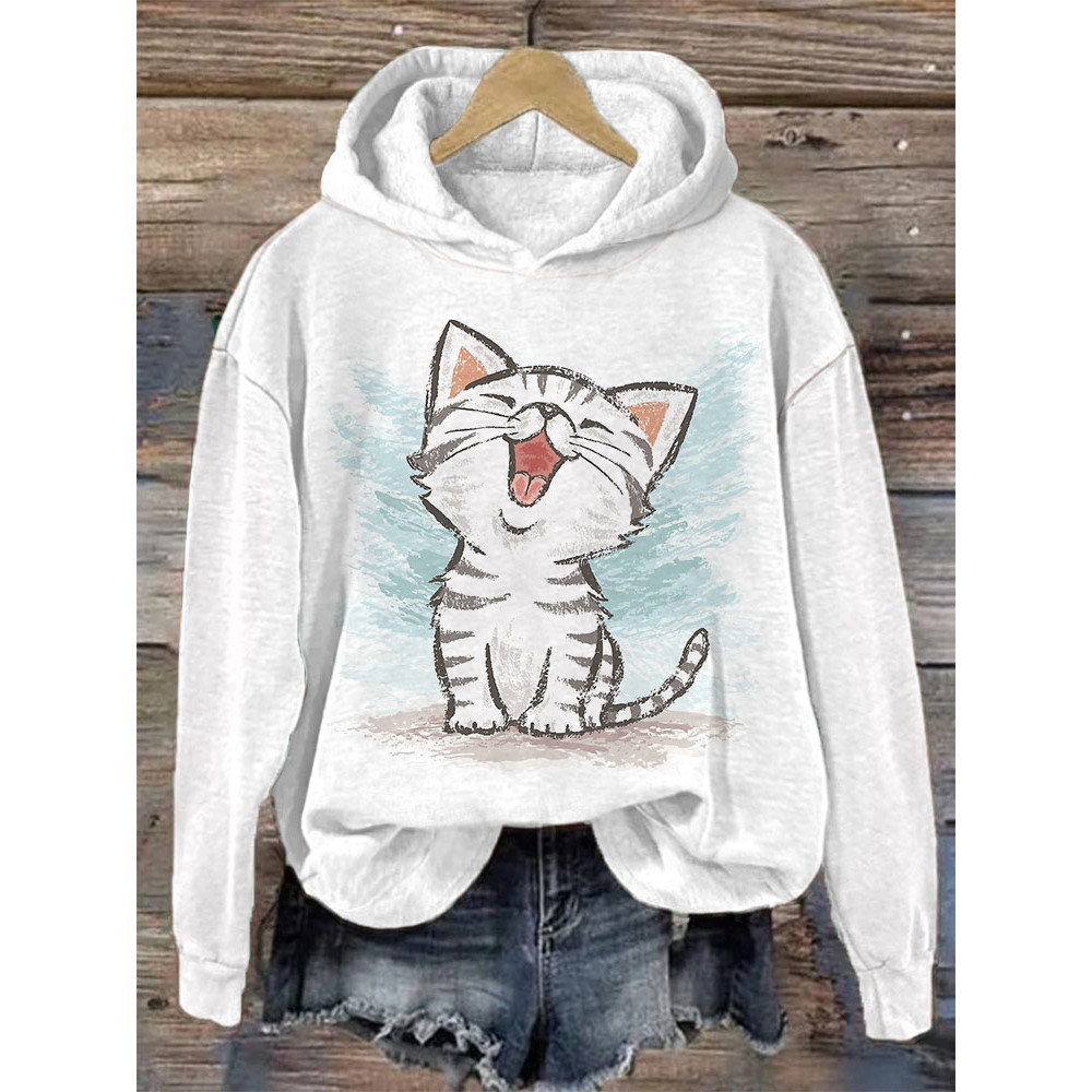 Cute Cat Print Cotton Cozy Hoodie