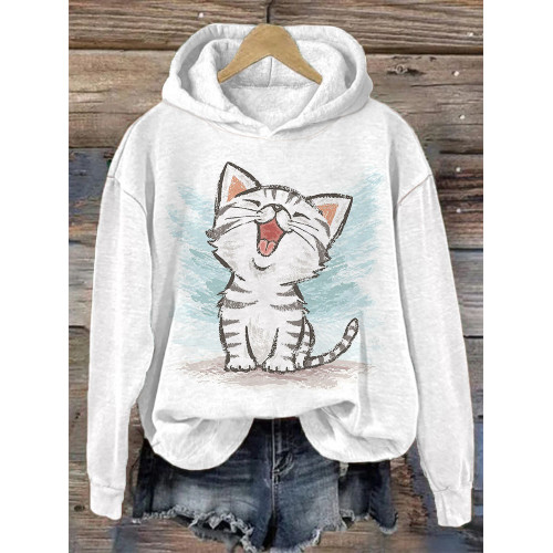 Cute Cat Print Cotton Cozy Hoodie