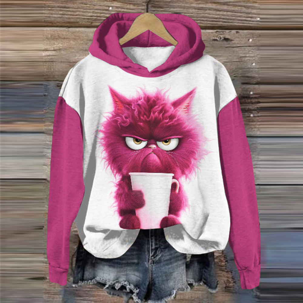 Cute Cat Print Long Sleeve Casual Hoodie