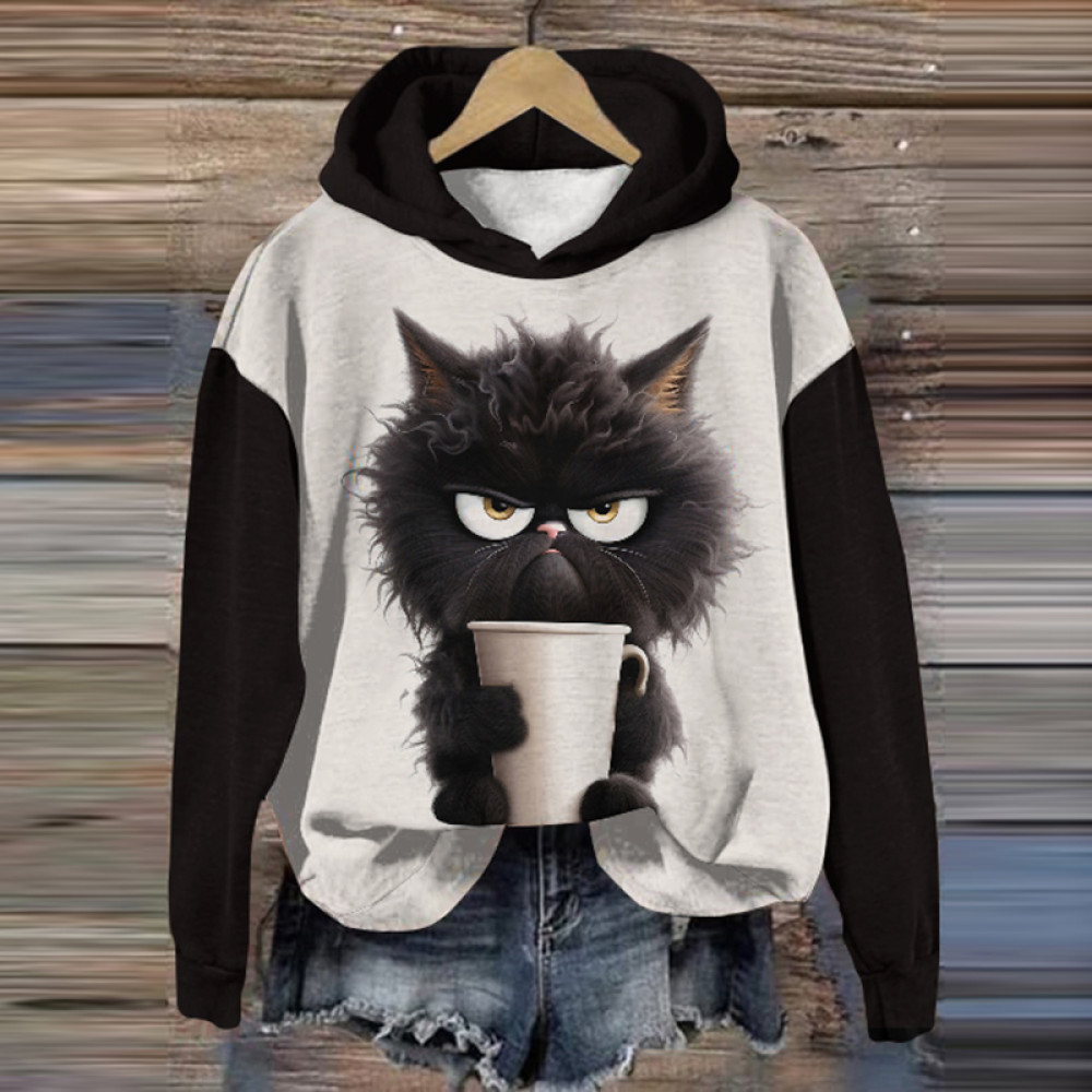 Cute Cat Print Long Sleeve Casual Hoodie