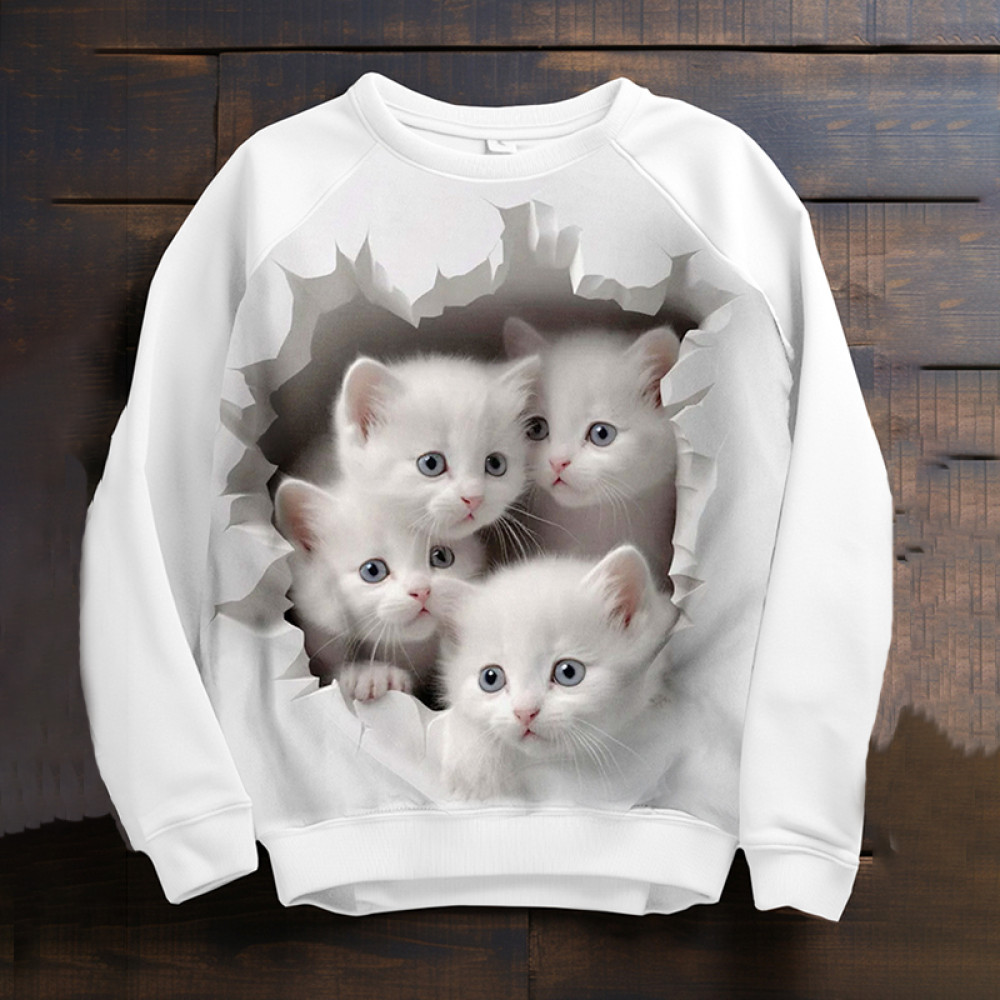 Cute Cat Print Long Sleeve Casual Sweatshirt