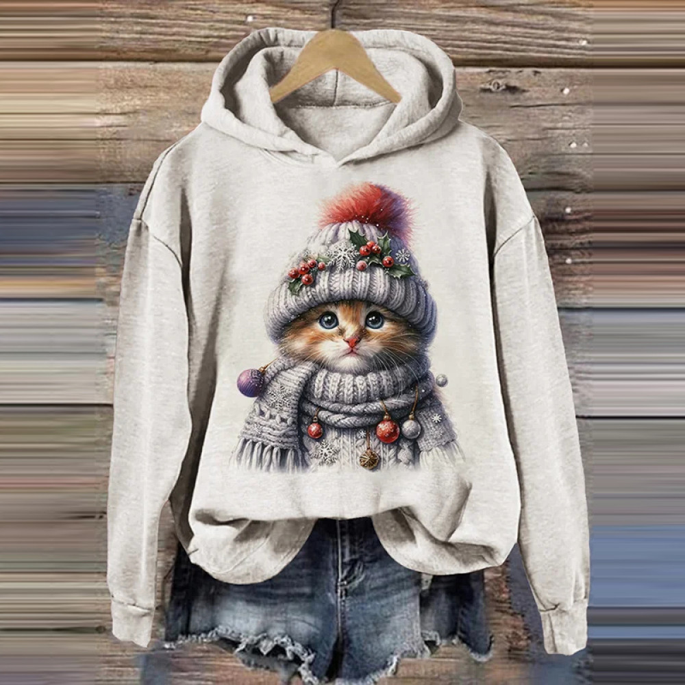 Cute Cat Print Long Sleeve Hoodie