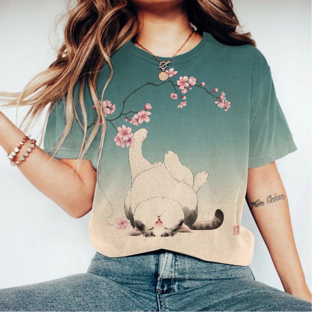 Cute Cat Print Short Sleeve T-Shirt