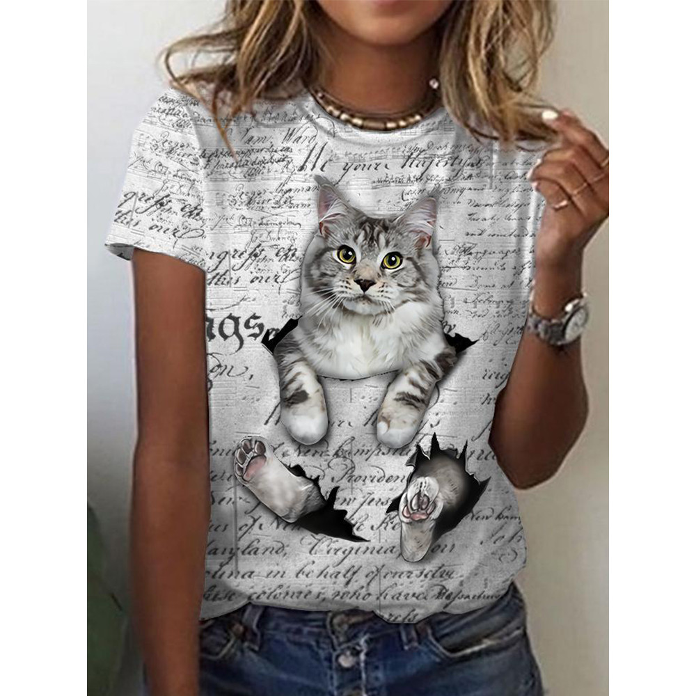 Cute Cat Printed Casual Tee