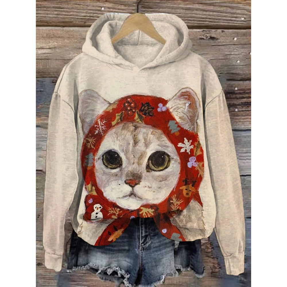 Cute Cat in Hijab Art Graphic Cozy Hoodie