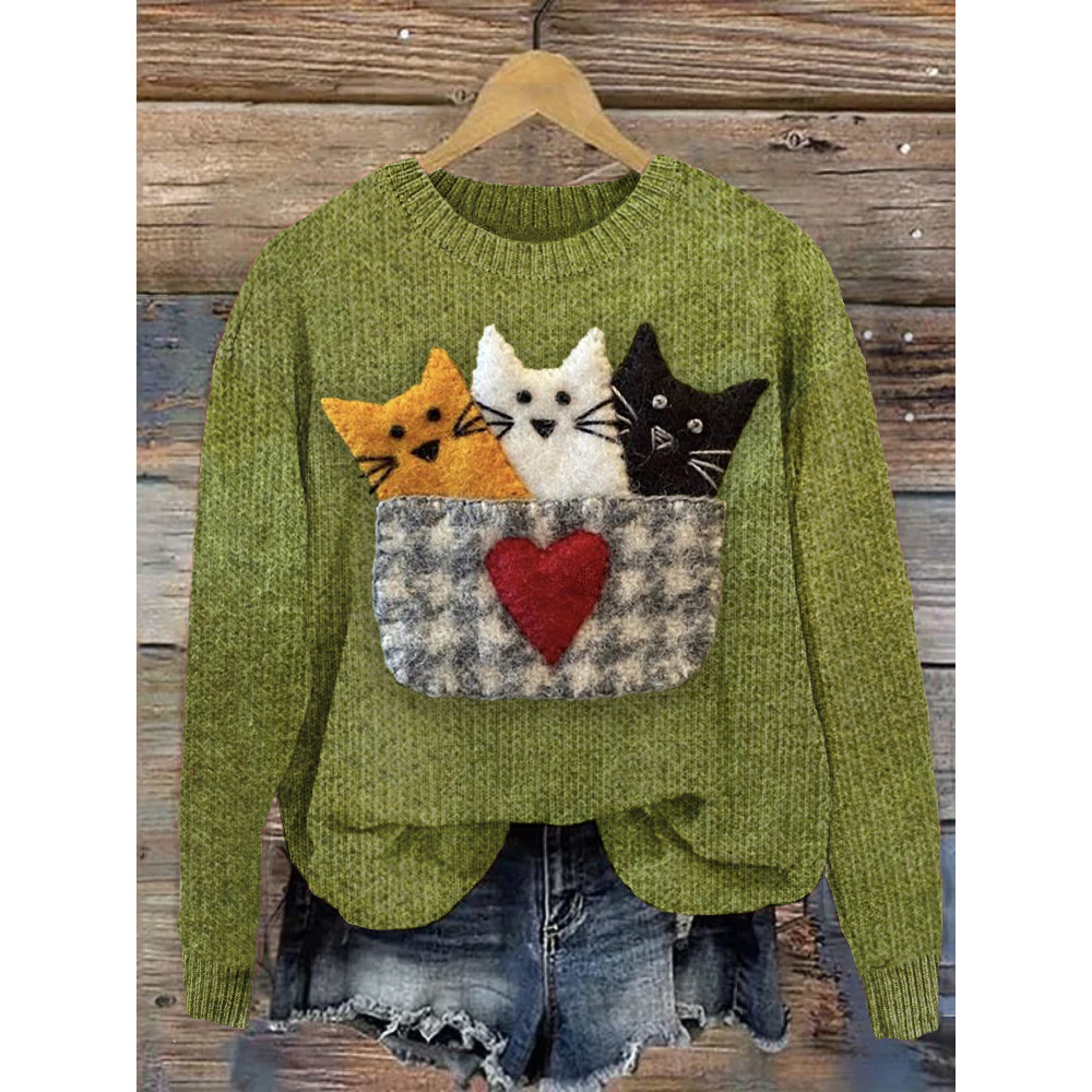 Cute Cats Casual Cozy Knit Sweater