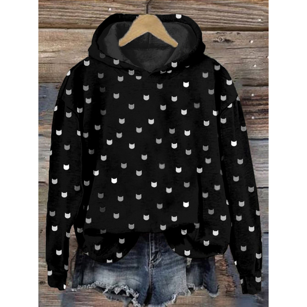 Cute Cats Graphic Crew Neck Cozy Hoodie