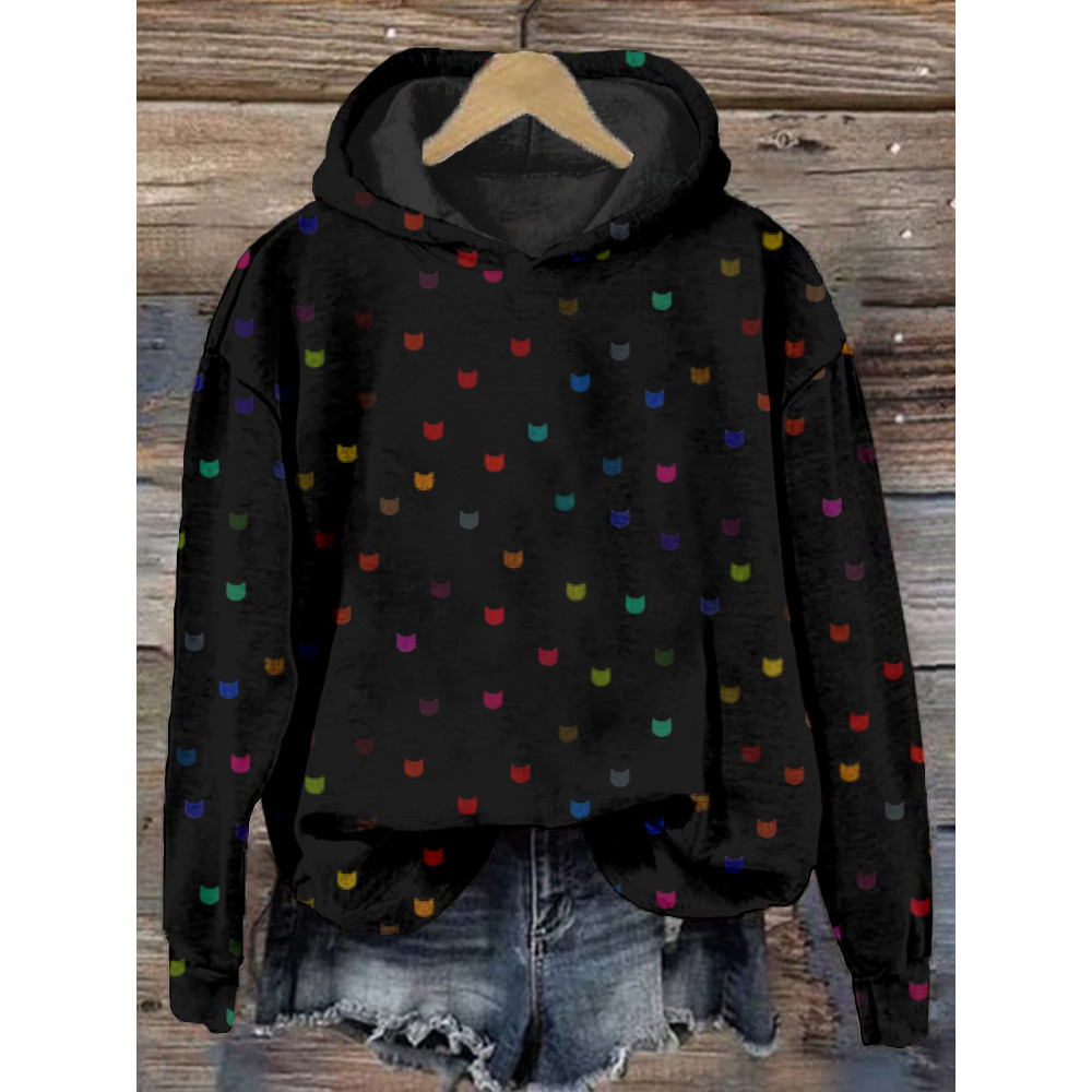 Cute Cats Graphic Crew Neck Cozy Hoodie
