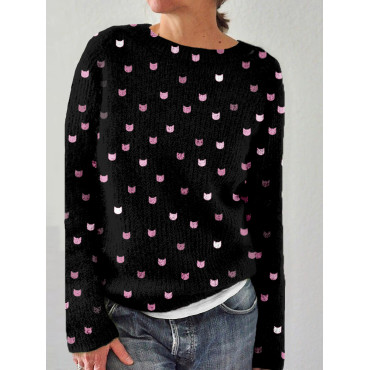 Cute Cats Graphic Crew Neck Cozy Knit Sweater
