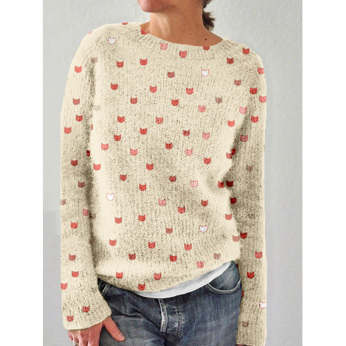 Cute Cats Graphic Crew Neck Cozy Knit Sweater