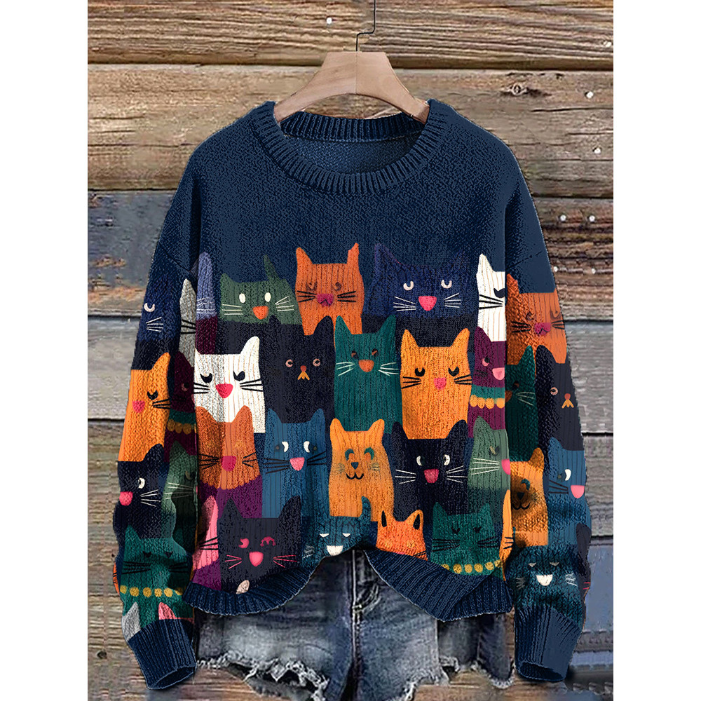 Cute Cats Knit Art Casual Cozy Sweater