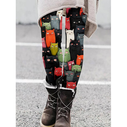 Cute Cats Pattern Print Casual Leggings
