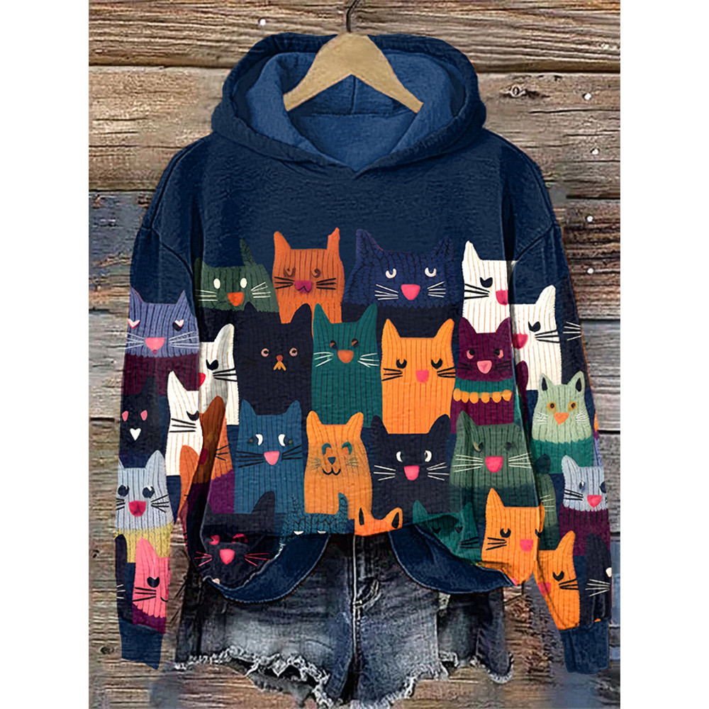 Cute Cats Print Casual Cozy Hoodie