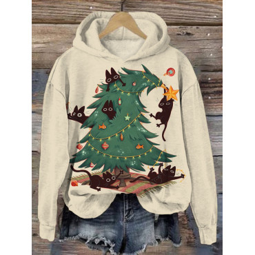 Cute Christmas Black Cats Pattern Cozy Hoodie