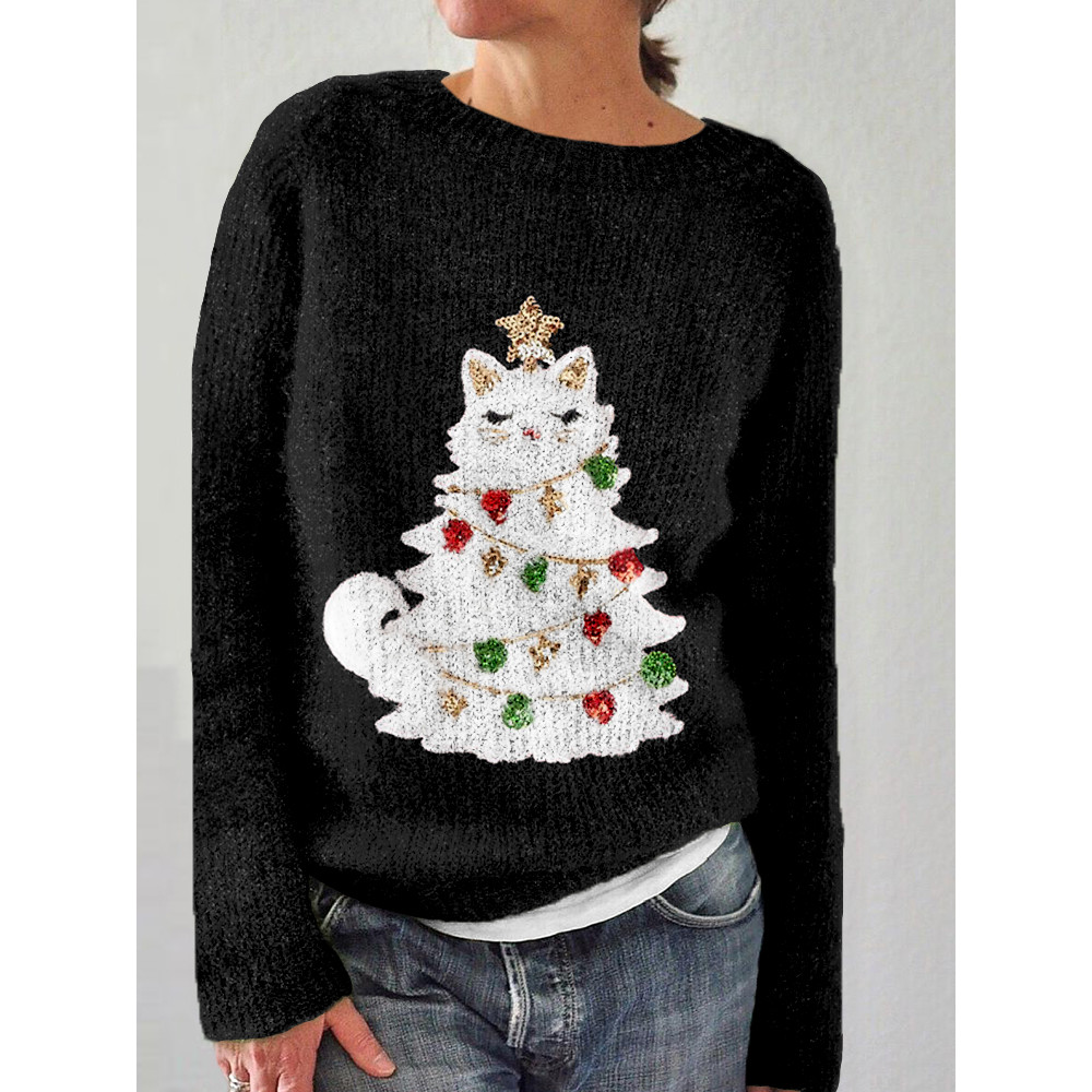 Cute Christmas Cat Tree Graphic Cozy Sweater