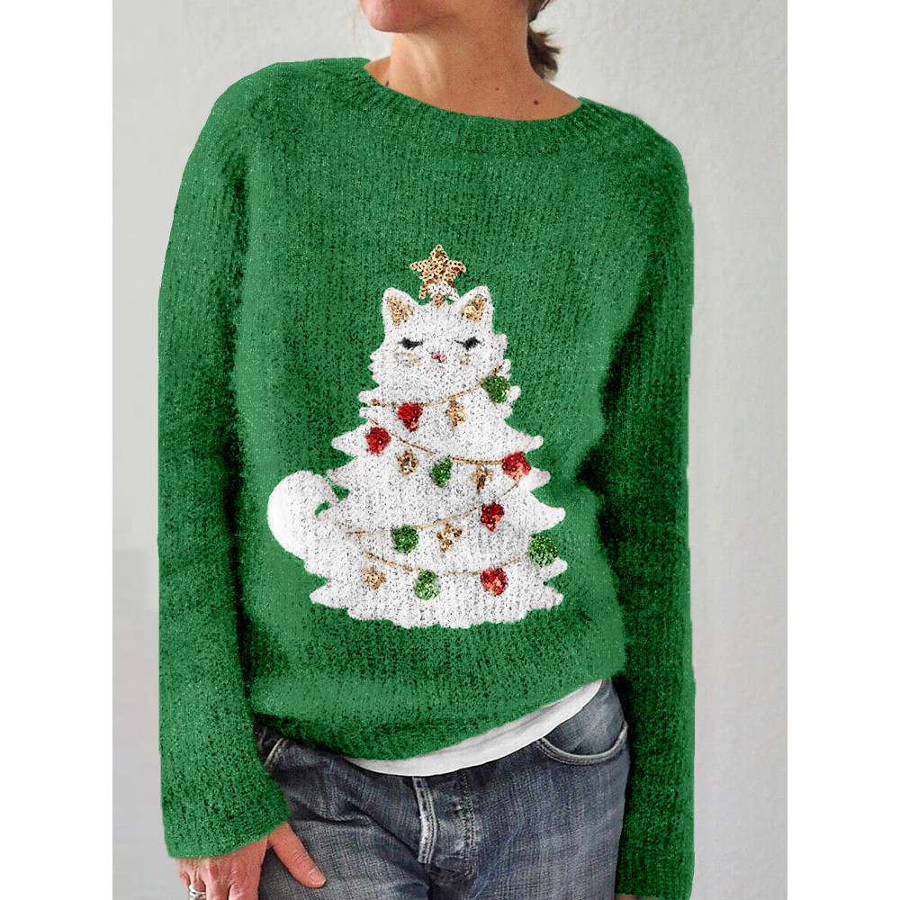 Cute Christmas Cat Tree Graphic Cozy Sweater