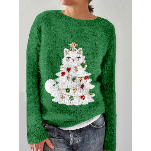 Cute Christmas Cat Tree Graphic Cozy Sweater