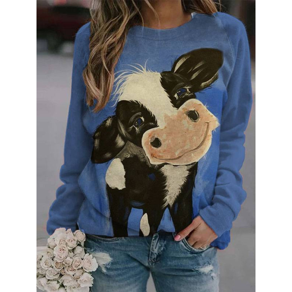 Cute Cow Printed Casual Sweatshirt